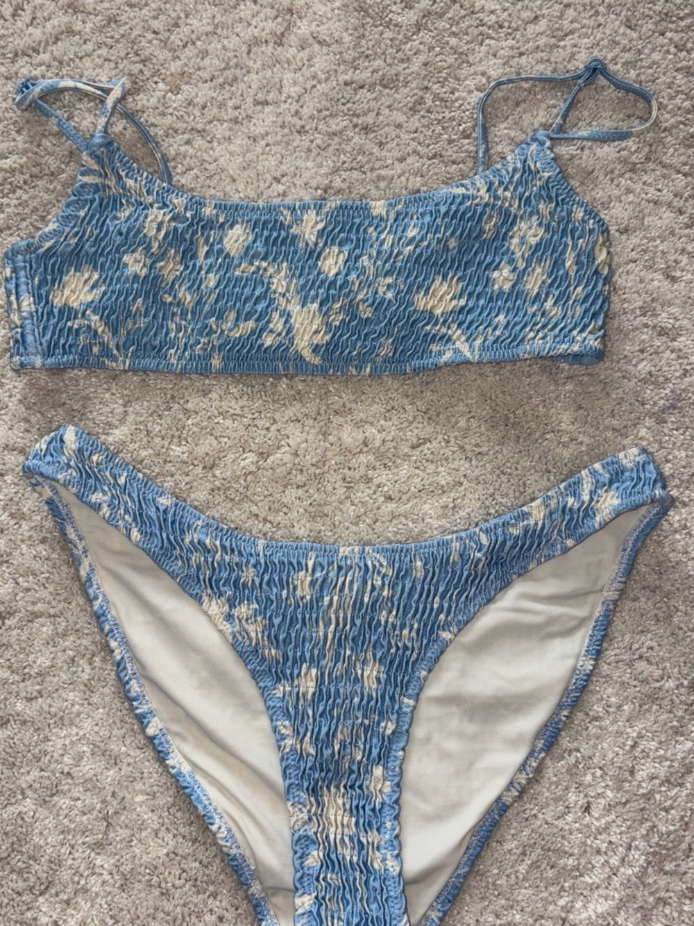 triangl swimwear Light Blue and Cream Ruched Bikini Set